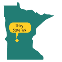 Map of Mn with star at Sibley State Park