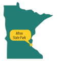 Map of MN with star at Afton State Park