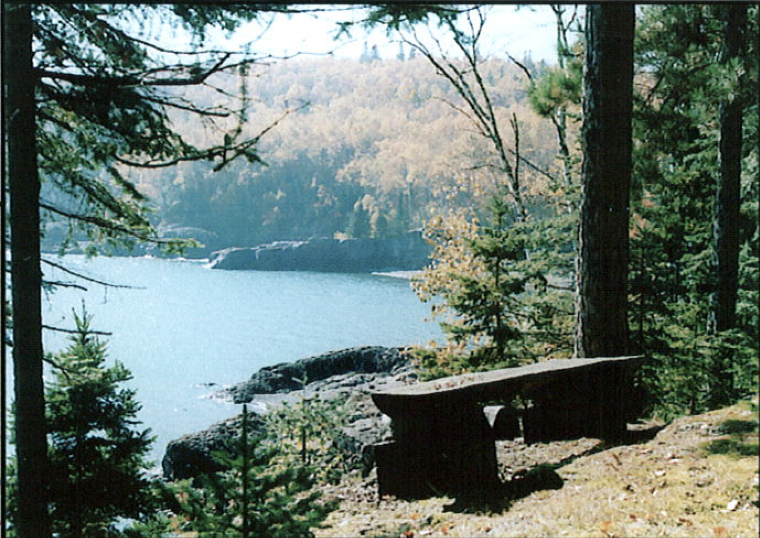 bench at overlook to lake superios