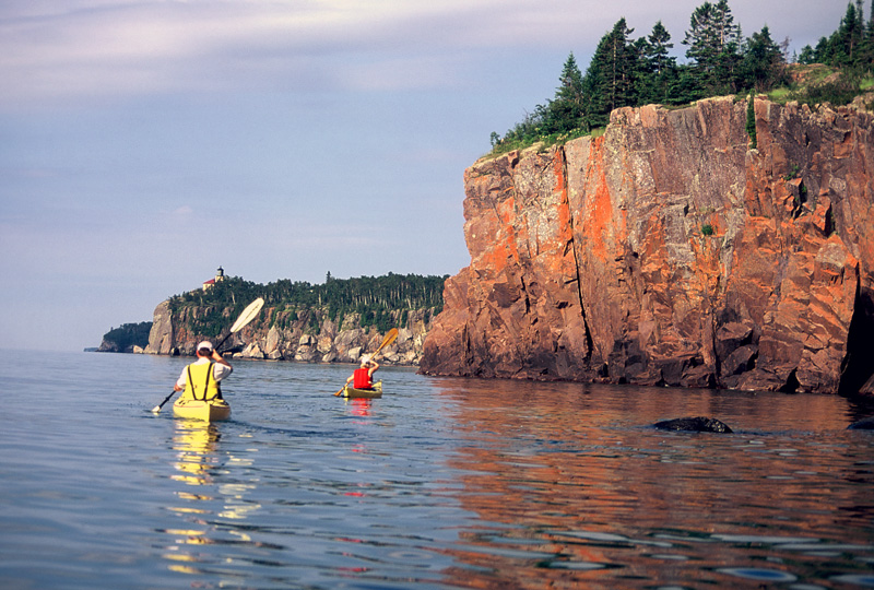 Kayakers on Lake Superior with Gold Rock Point