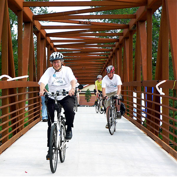 Bicyclists on new bridge