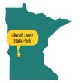 Map of MN with Glacial Lakes State Park pinpointed