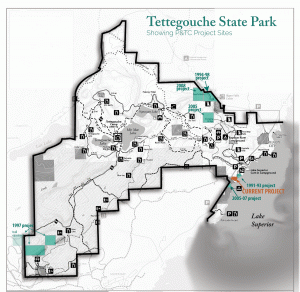 Map of Tettegouche State Park showing land projects by P&TC