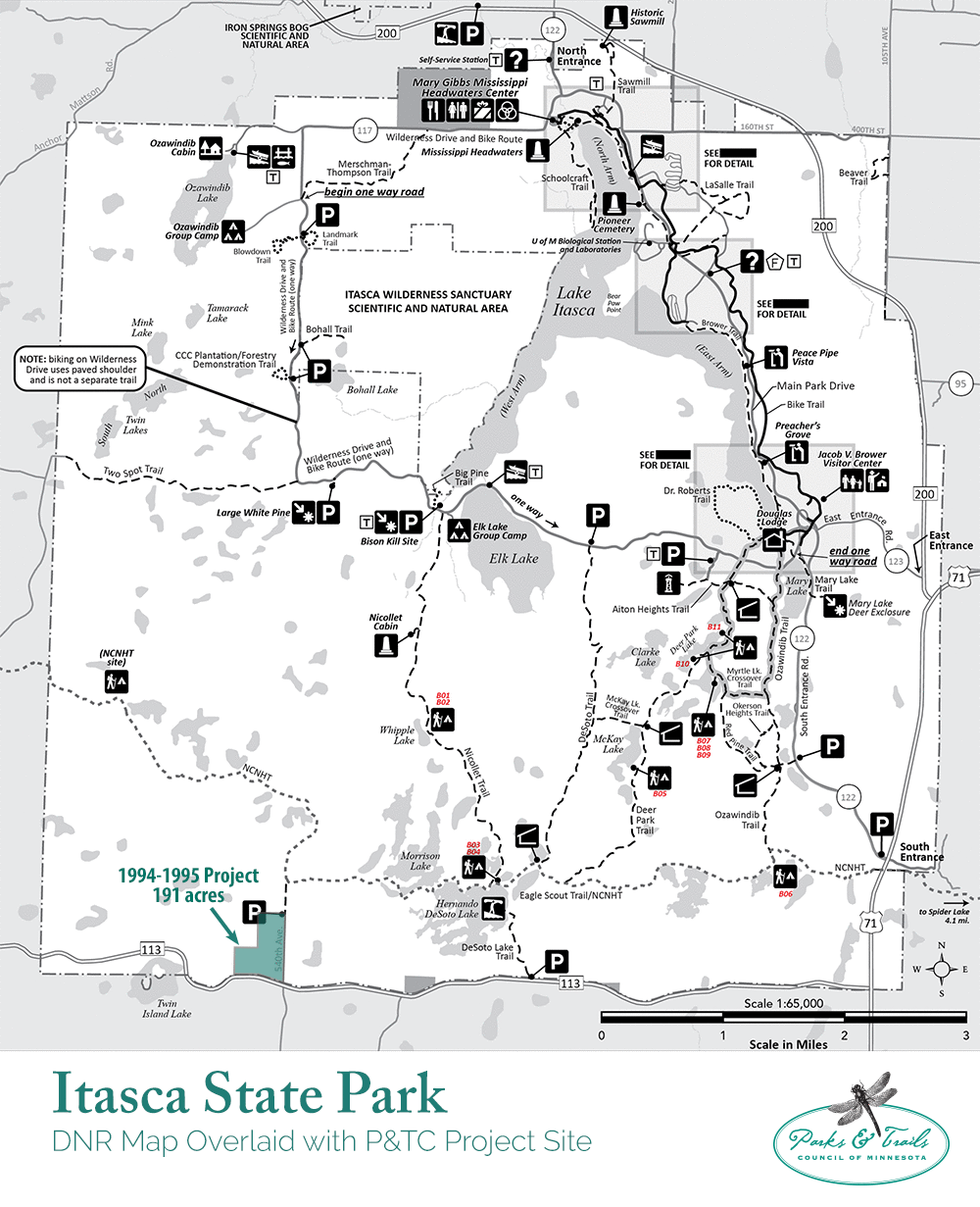 Map of Itasca showing land projects