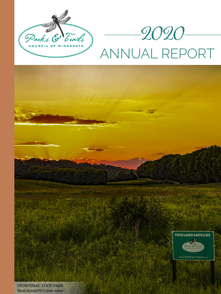 Cover of 2020 Annual Rerpot shows sunset over a field