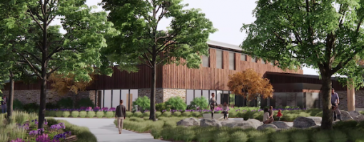 video still that shows rendering of Oxbow Park's new nature center