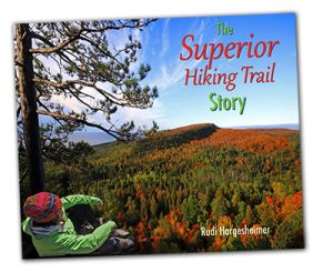 Book cover showing person overlooking forested valley