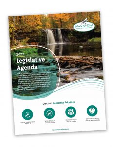 2022 Legislative Agenda show photo of waterfall and list of priorities