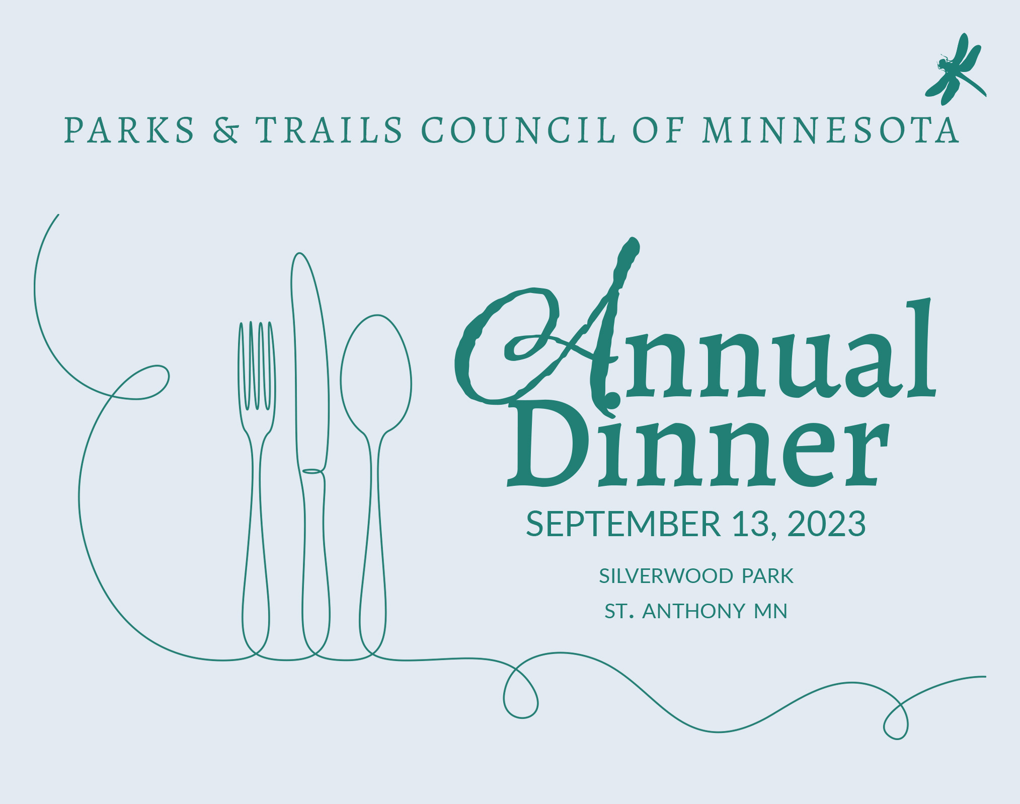 Banner text says Annual Dinner with graphic of utensil outline