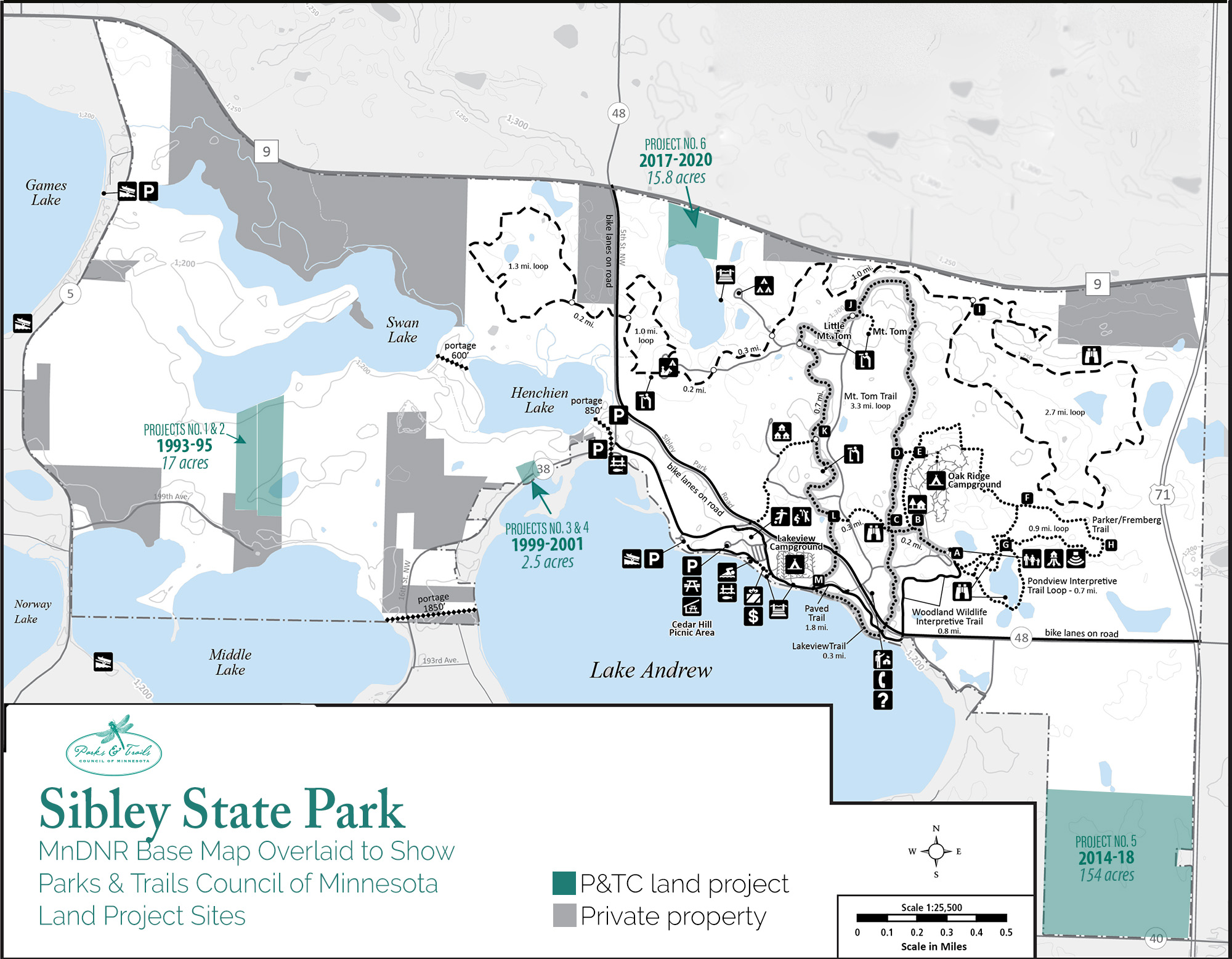 Map of Sibley State Park showing land P&TC helped acquire